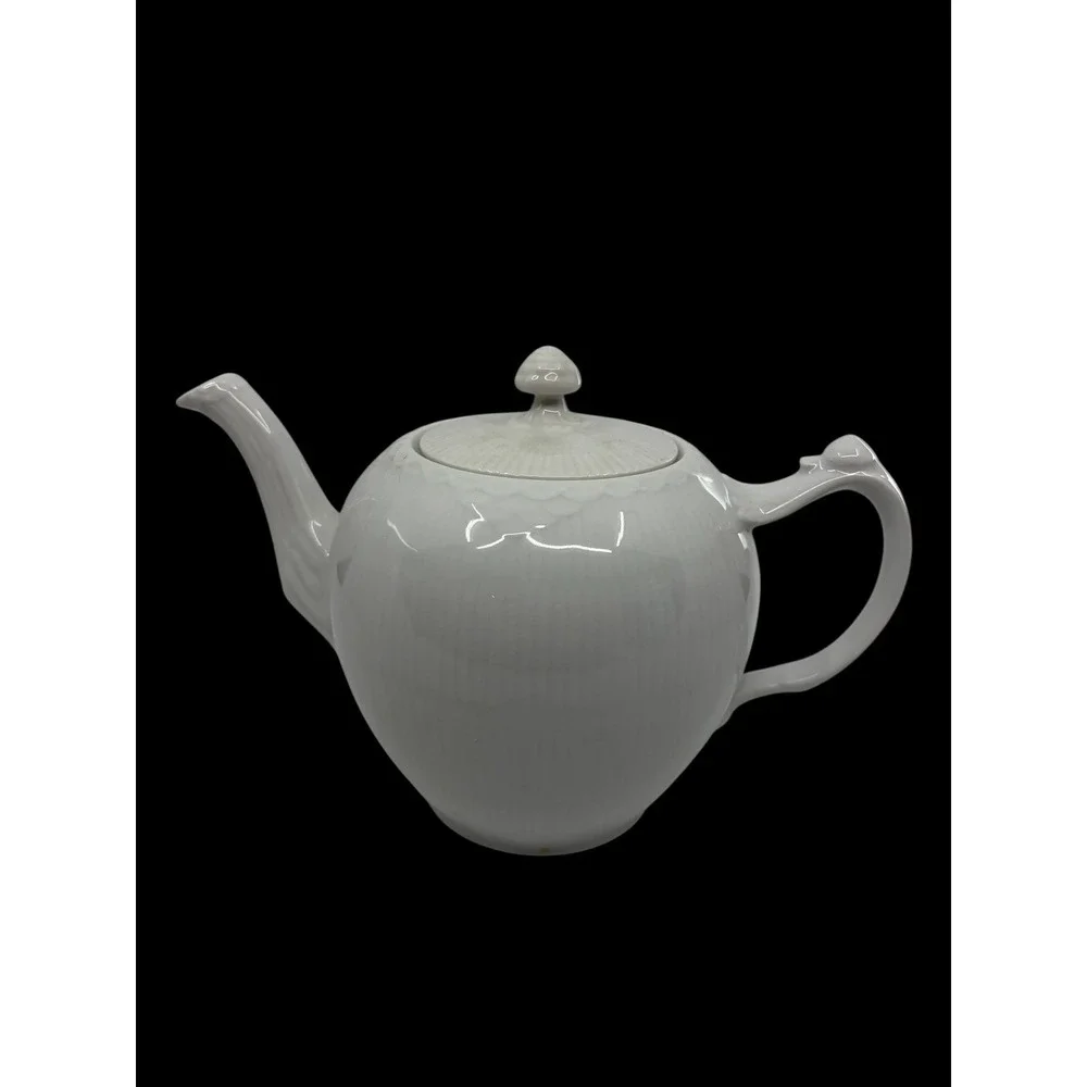 Royal Copenhagen White Half Lace Teapot Danish Porcelain Embossed Fluted Ribbed